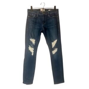 FRAME Blue Le Garçon Ripped Skinny Ankle Denim Jeans Women Sz 25